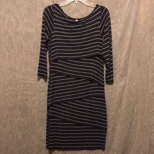 Bailey 44 | Navy Cream stripe tiered dress with 3/4 long sleeves